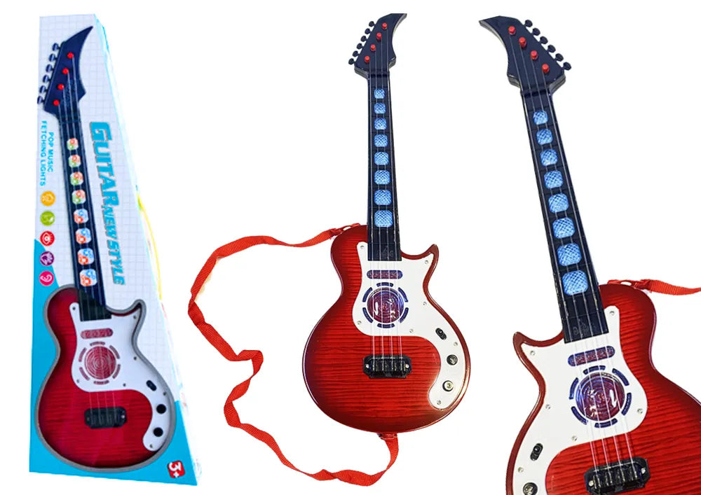 Raudona vaikiška elektrinė gitara su šviesomis ir melodijomis