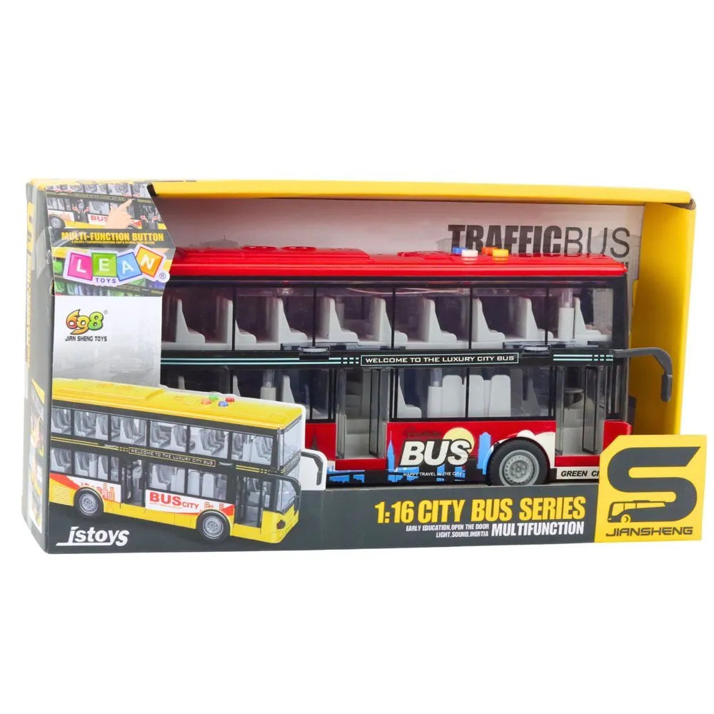 Raudonas dviaukštis autobusas 1:16 su garsais