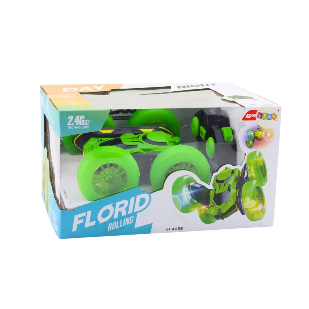 RC 360° Green Stunt Car – dvipusė akrobatinė mašinėlė su LED ratais
