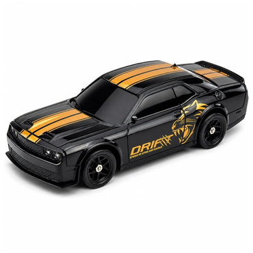 RC drifto sportinis automobilis 4WD su keičiamu kėbulu ir ratais, juodas, 1:43