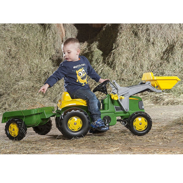 „Rolly Toys“ RollyKid John Deere pedalinis traktorius su kaušu ir priekaba – žalias