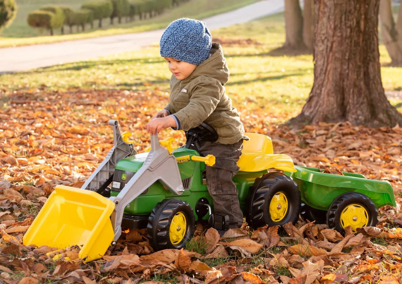 „Rolly Toys“ RollyKid John Deere pedalinis traktorius su kaušu ir priekaba – žalias