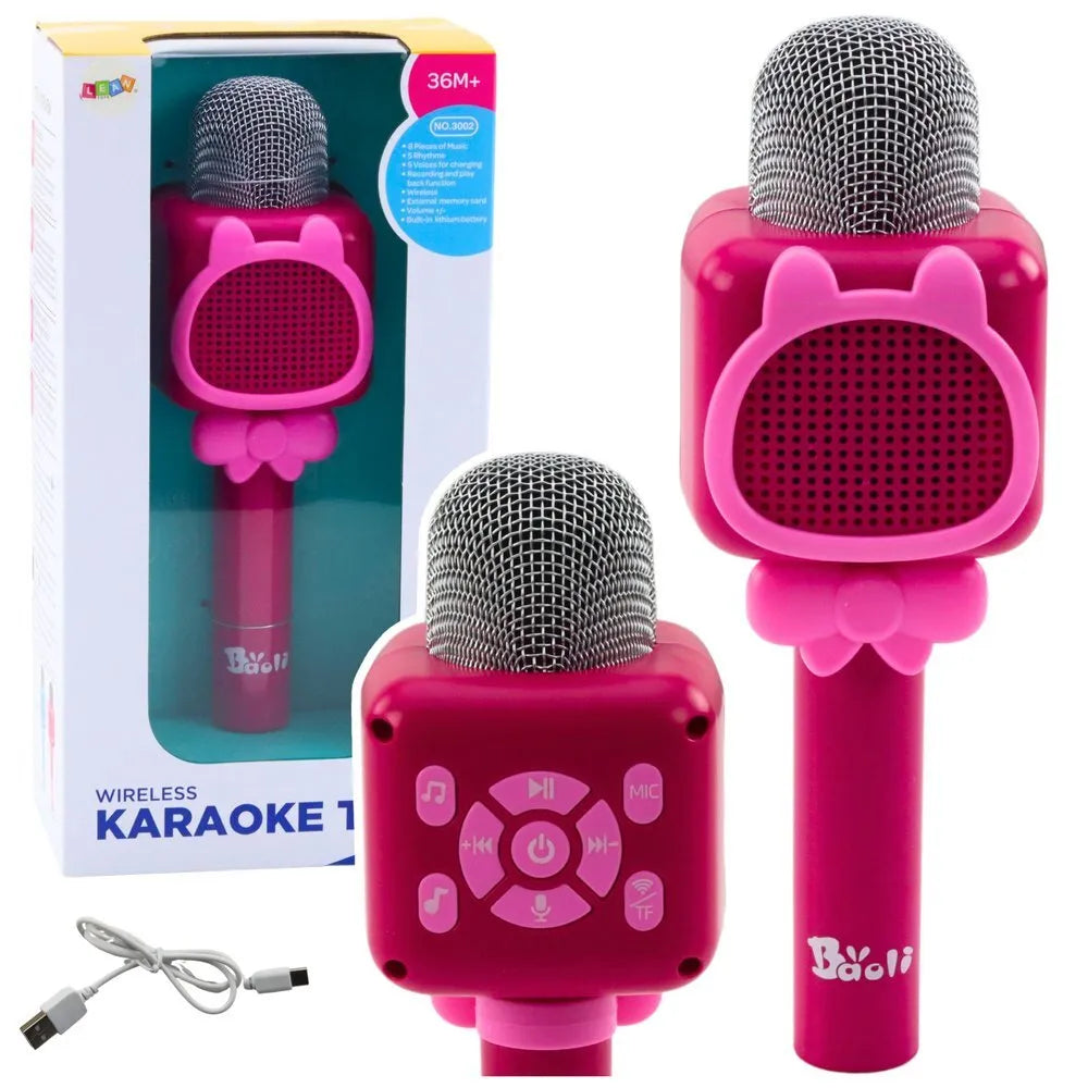Rožinis belaidis karaoke mikrofonas vaikams