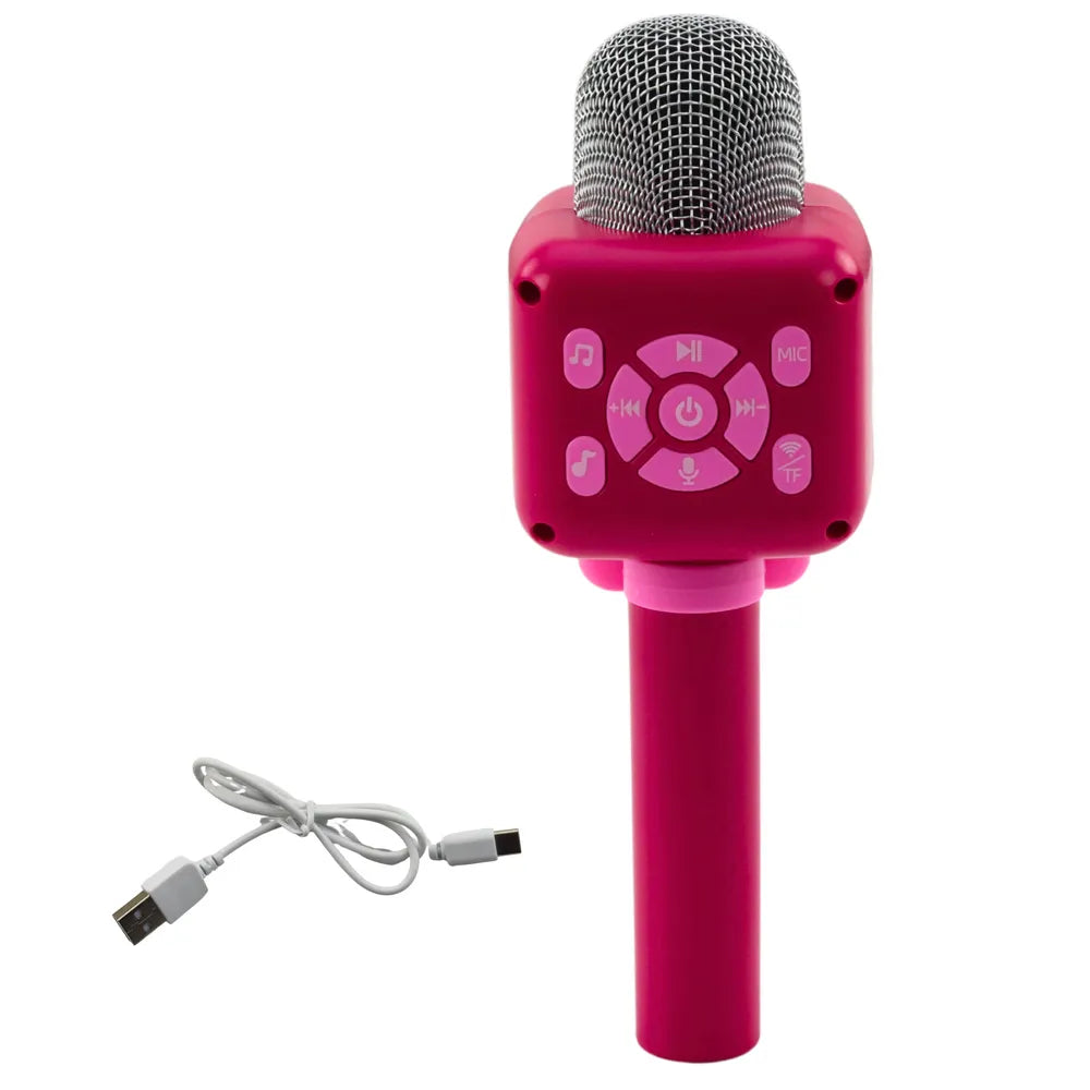 Rožinis belaidis karaoke mikrofonas vaikams