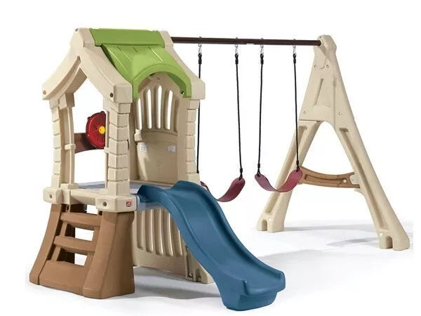 Žaidimų aikštelės bokštas su sūpynėmis ir čiuožykla