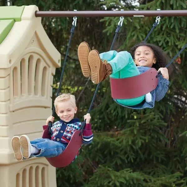 Žaidimų aikštelės bokštas su sūpynėmis ir čiuožykla