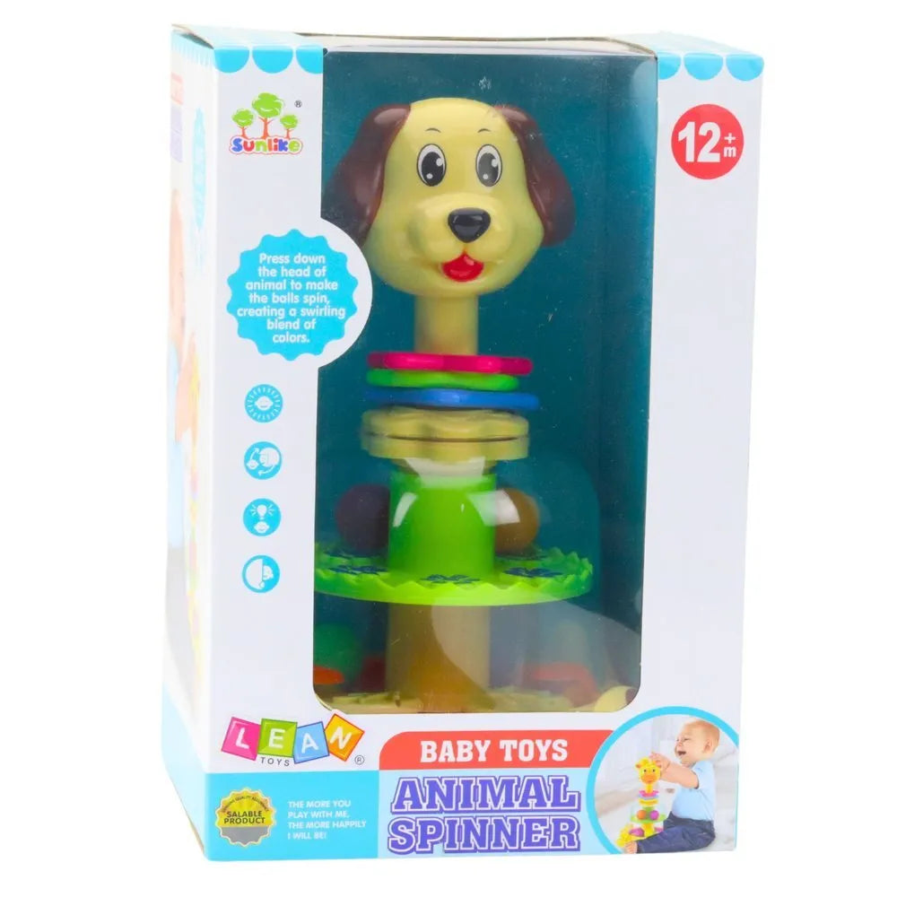 Šuniuko karuselė su besisukančiais kamuoliukais