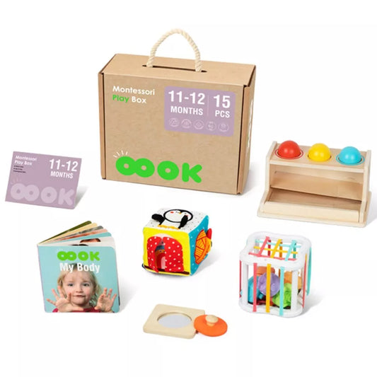 TOOKY TOY Žaislų dėžutė XXL Montessori edukacinė 5in1 sensorinė dėžutė 11-12 mėnesių