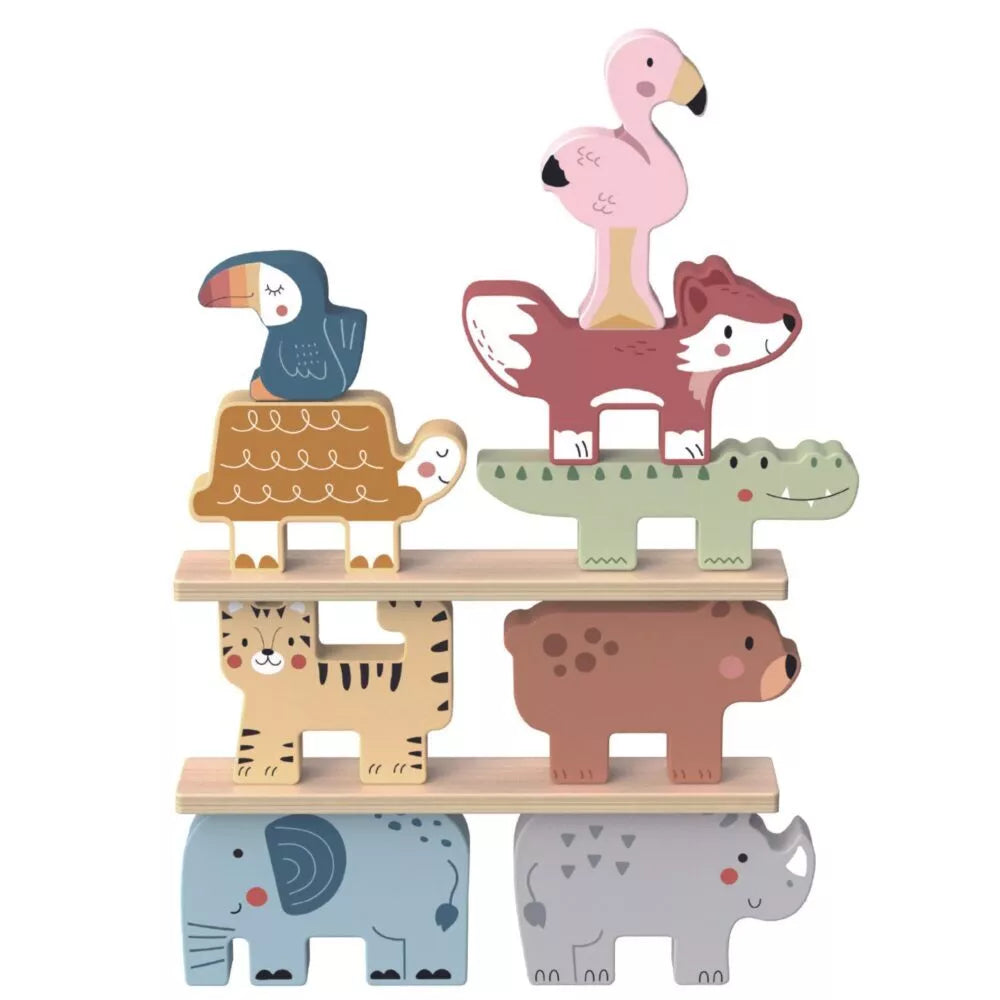 TOOKY TOY Mediniai kaladėlės Dėlionė Gyvūnai Montessori 9 vnt.