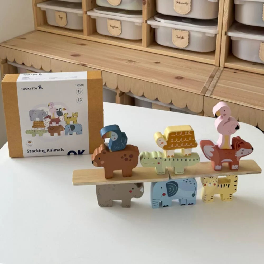 TOOKY TOY Mediniai kaladėlės Dėlionė Gyvūnai Montessori 9 vnt.