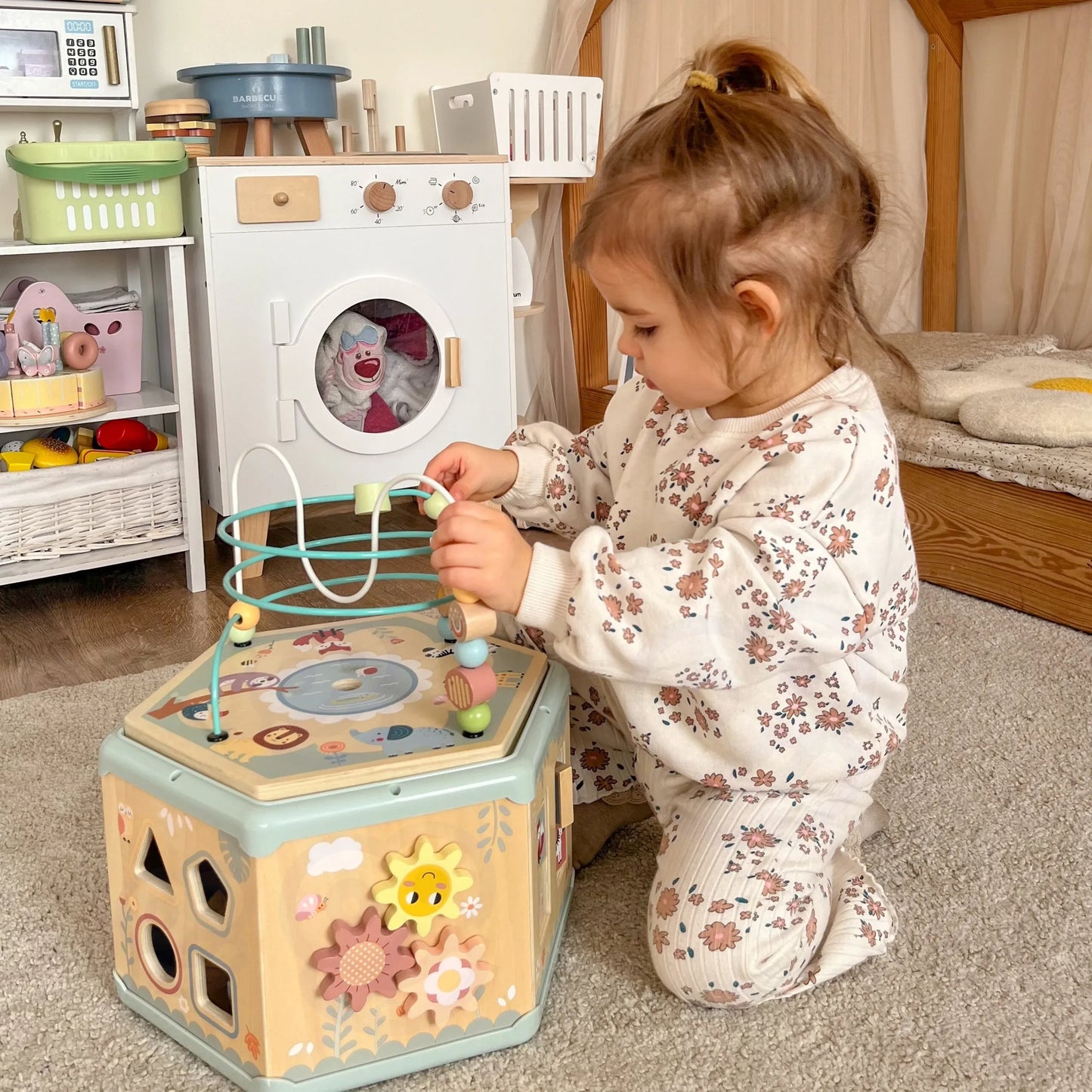 „TOOKY TOY“ interaktyvi medinė Montessori šešiakampė atidaroma dėžė