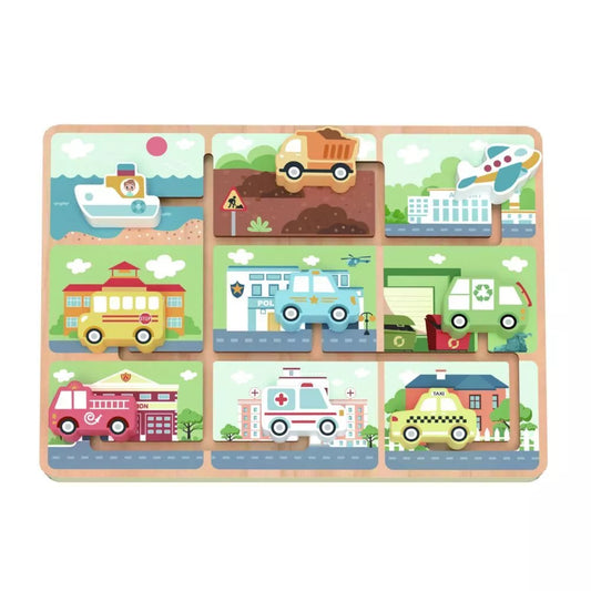 TOOKY TOY medinė transporto priemonių dėlionė