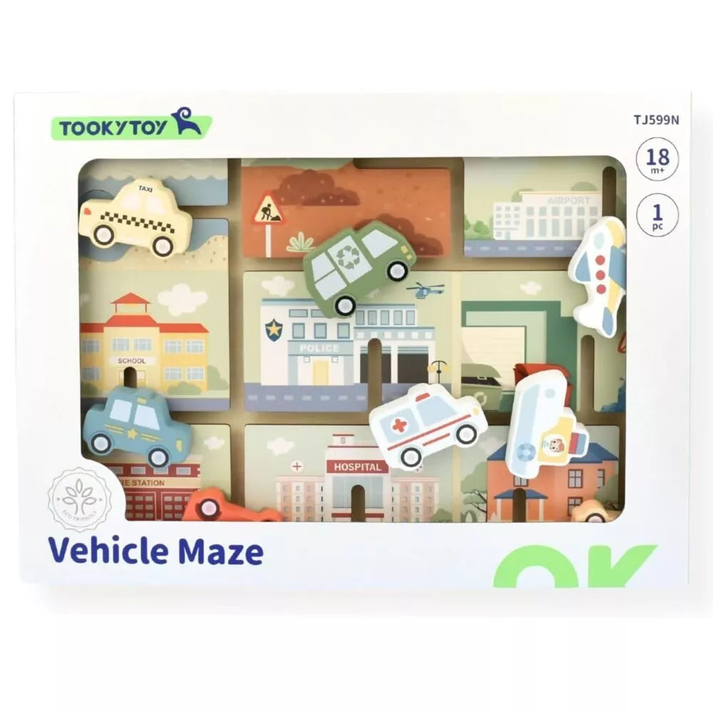 TOOKY TOY medinė transporto priemonių dėlionė