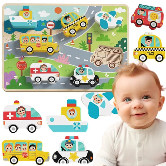 Tooky Toy medinė dėlionė „Transporto priemonės“ – 7 el.
