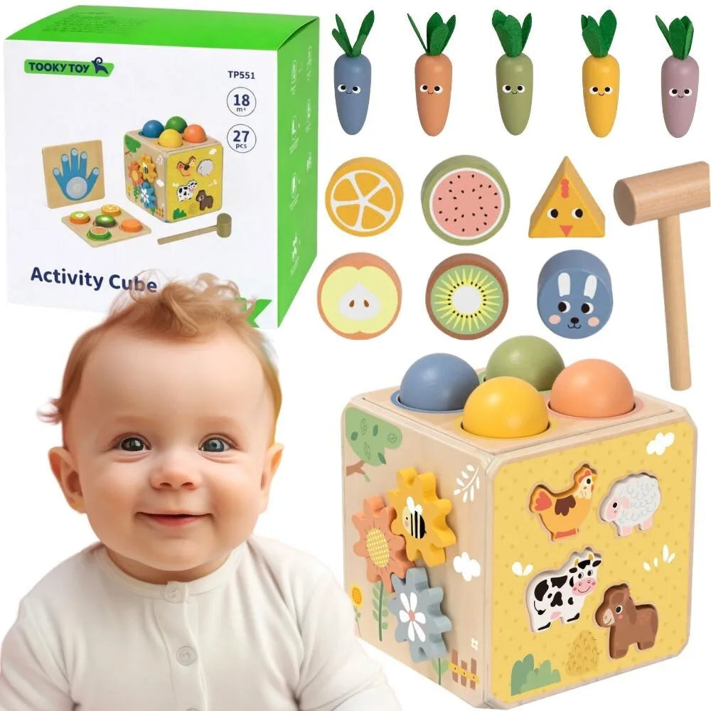Tooky Toy medinė edukacinė 5in1 lavinamoji kubo stotis