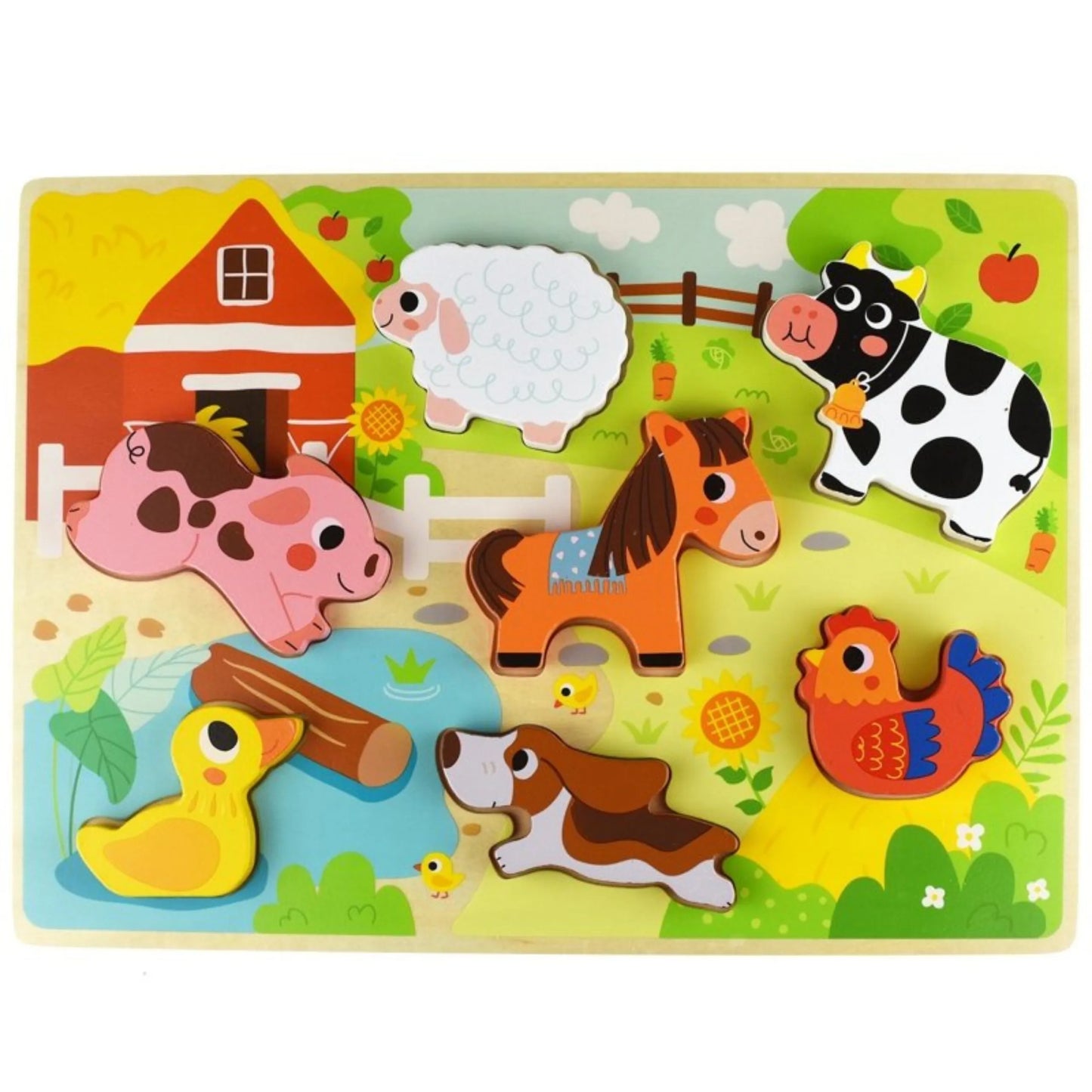 „TOOKY TOY“ medinė Montessori dėlionė – gyvūnai, ūkis, formų derinimas.