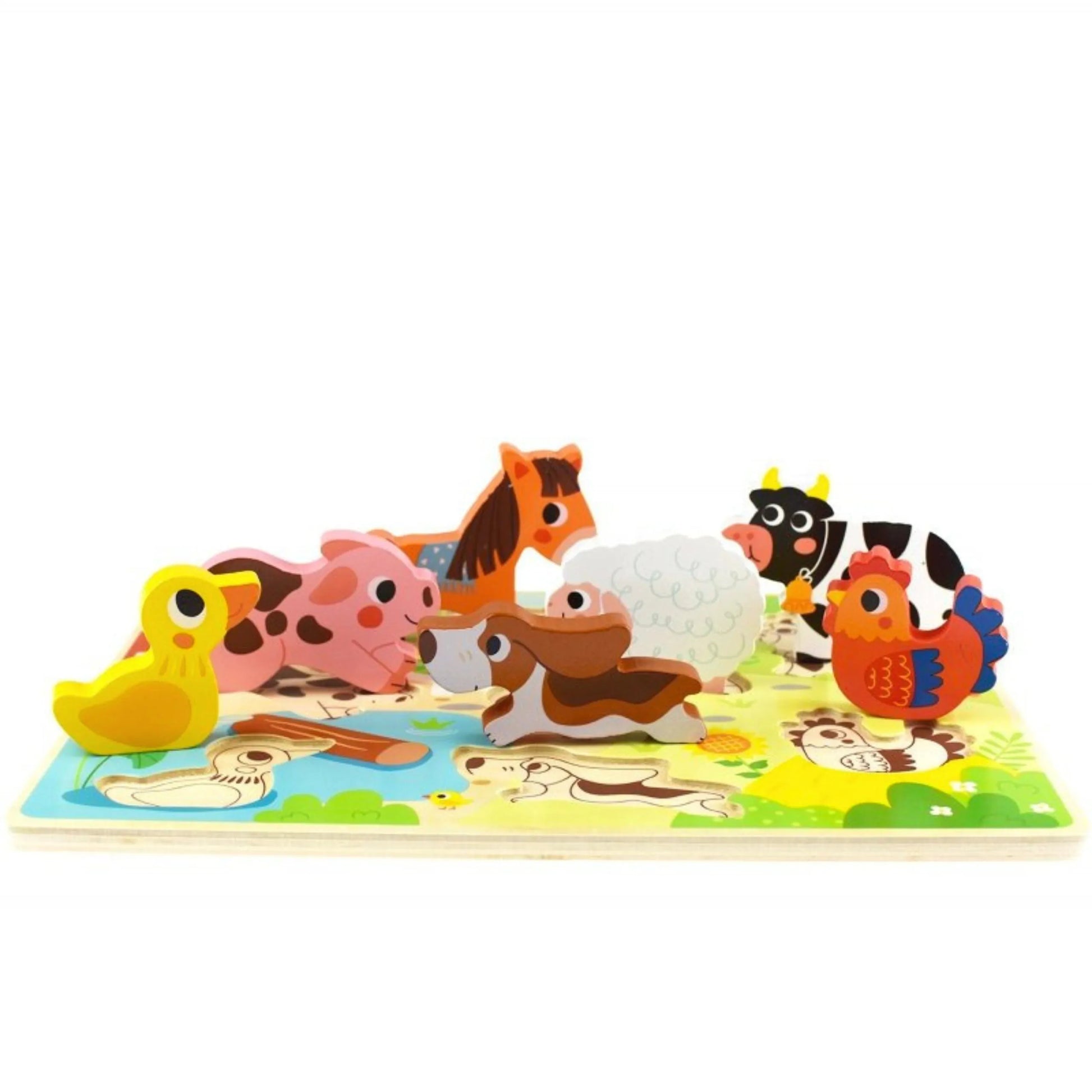 „TOOKY TOY“ medinė Montessori dėlionė – gyvūnai, ūkis, formų derinimas.