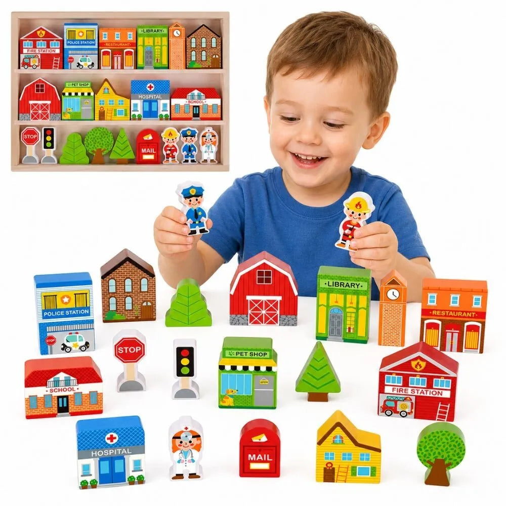Tooky Toy medinės miesto figūrėlės