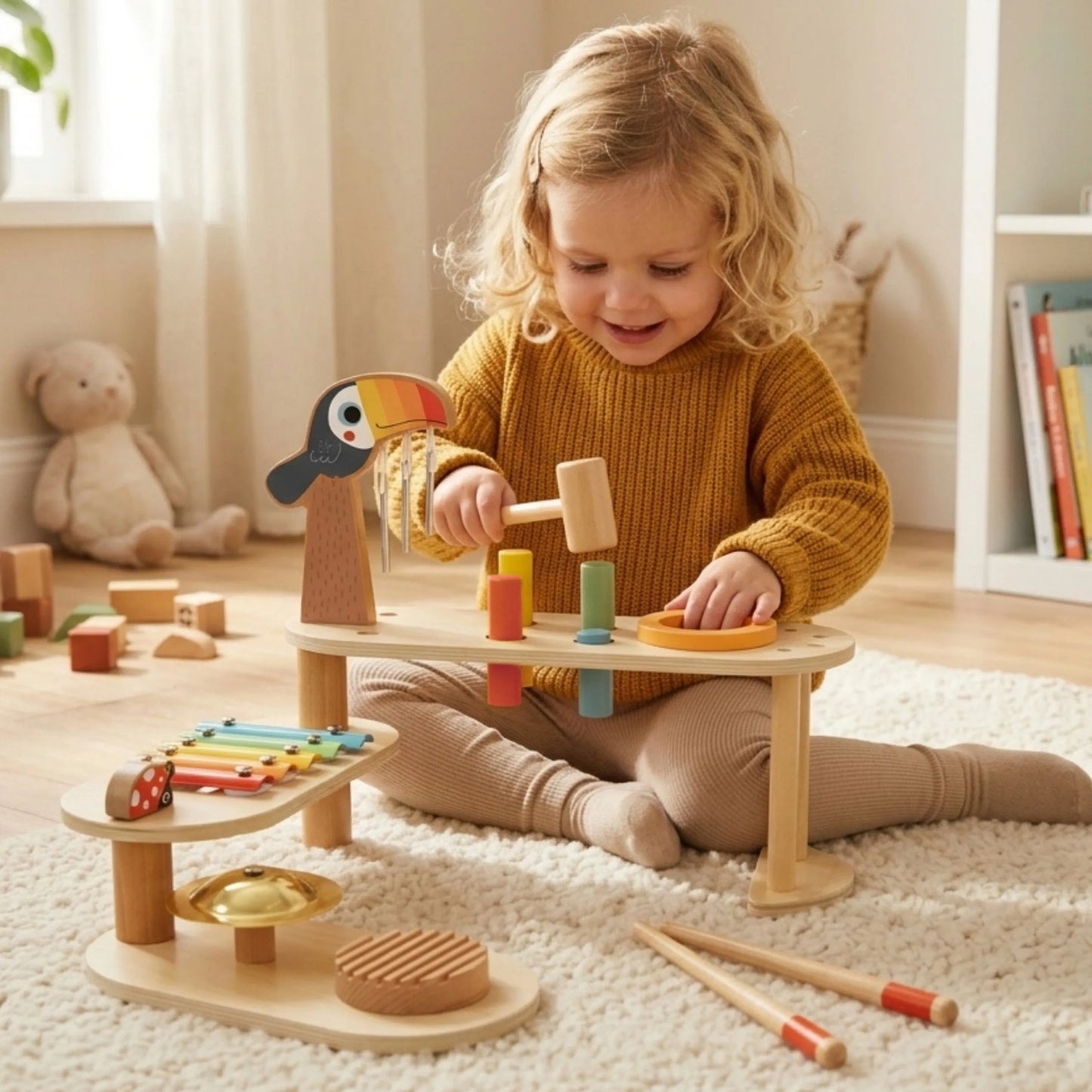 Tooky Toy medinis edukacinis muzikinis stalas (3+)