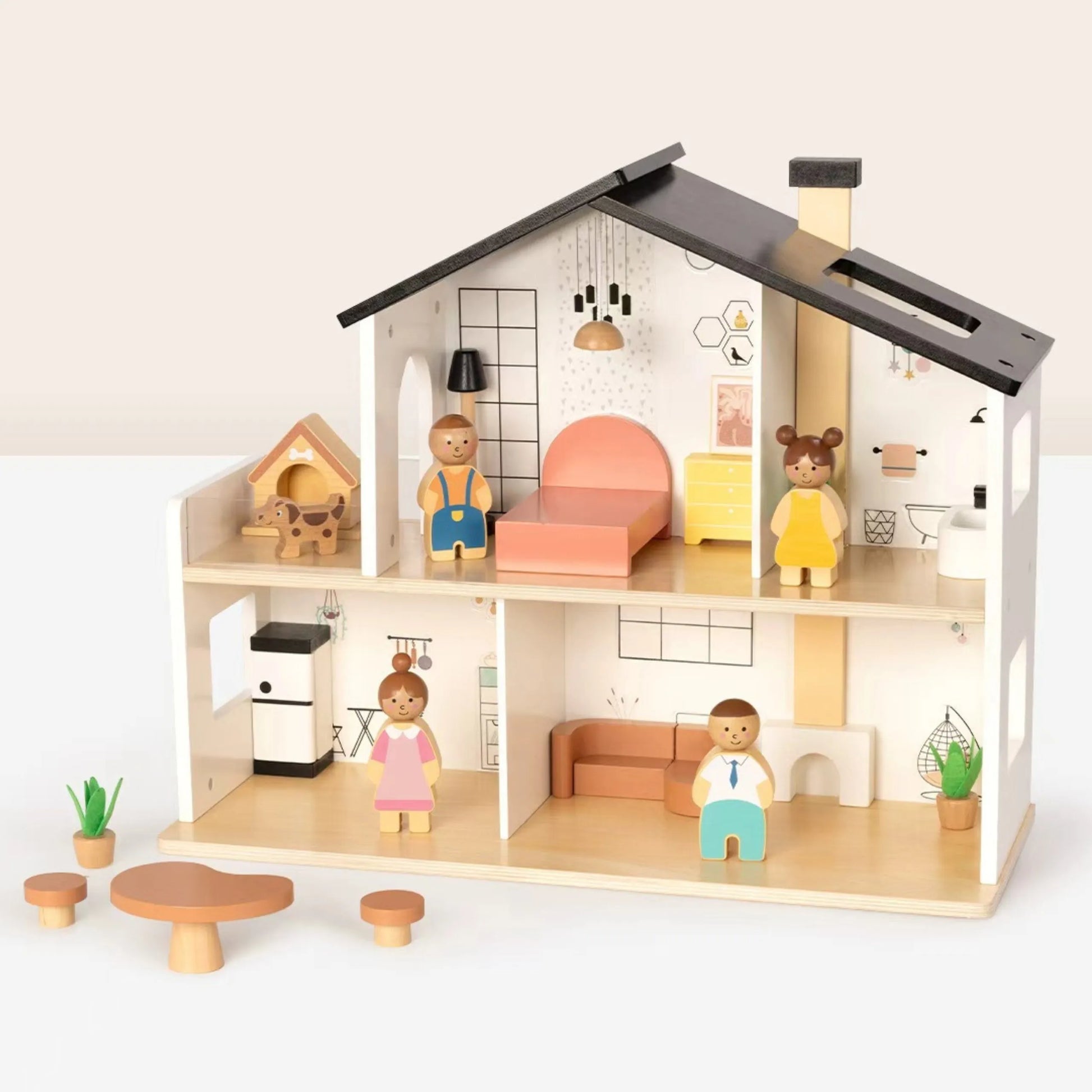 „TOOKY TOY“ medinis lėlių namas su priedais ir šeima