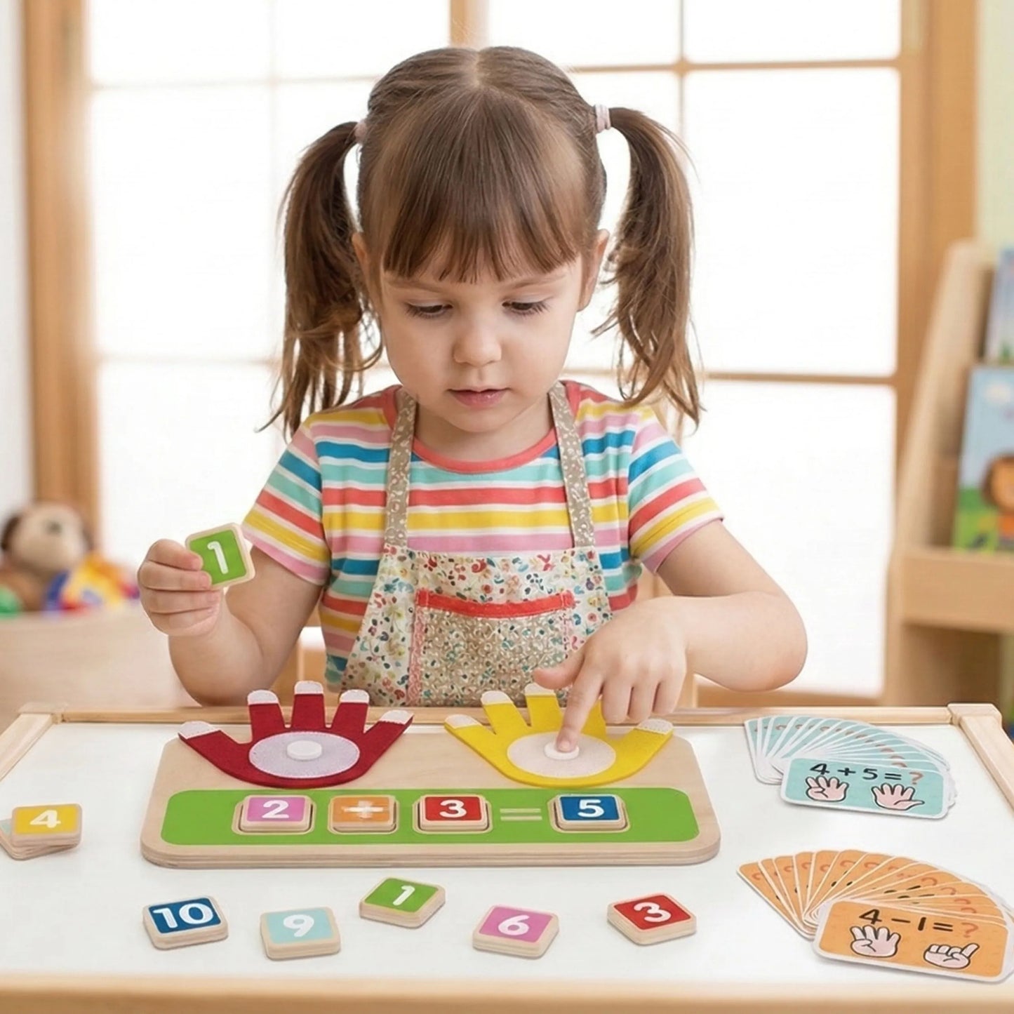 Tooky Toy „Skaičiuojame pirštais“ – medinė matematinė edukacinė priemonė
