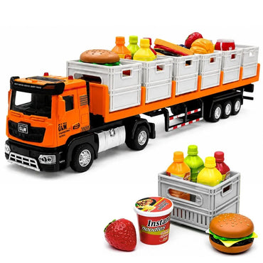 Transporto sunkvežimis su priekaba, dėžėmis, maisto aksesuarais