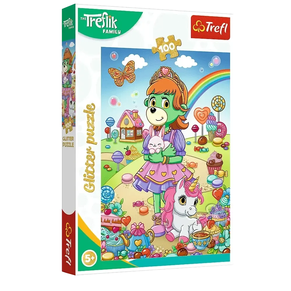Trefl Glitter Trefliki blizgi dėlionė 100 det. – Treflikų šeima