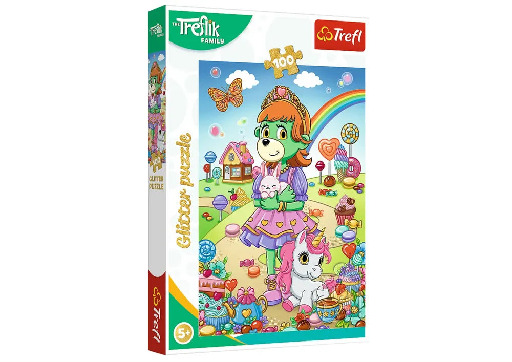 Trefl Glitter Trefliki blizgi dėlionė 100 det. – Treflikų šeima