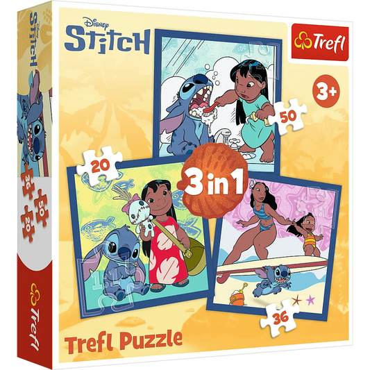 Trefl „Laikas su Stiču“ – 3 dėlionių rinkinys vaikams