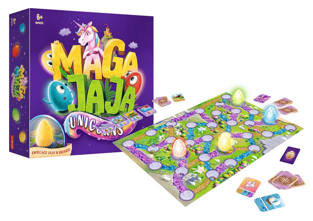 Trefl Magajaja Unicorn – šviečiantys kiaušiniai, atminties ir strategijos žaidimas
