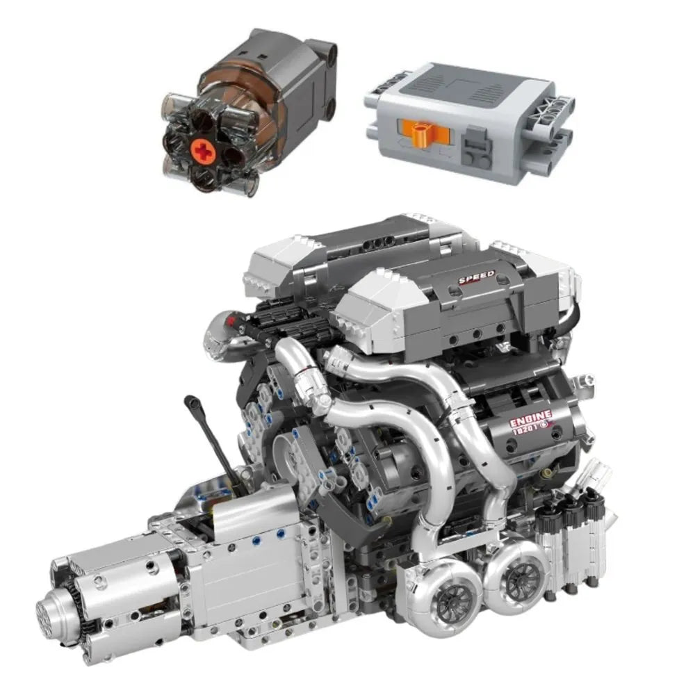 V8 Engine techninių kaladėlių variklis su pavarų dėže, 2024 detalės