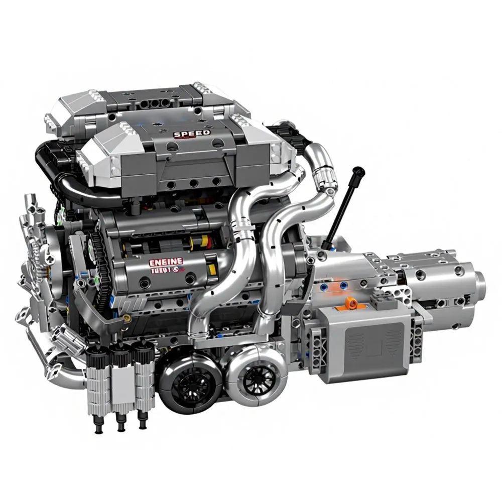 V8 Engine techninių kaladėlių variklis su pavarų dėže, 2024 detalės