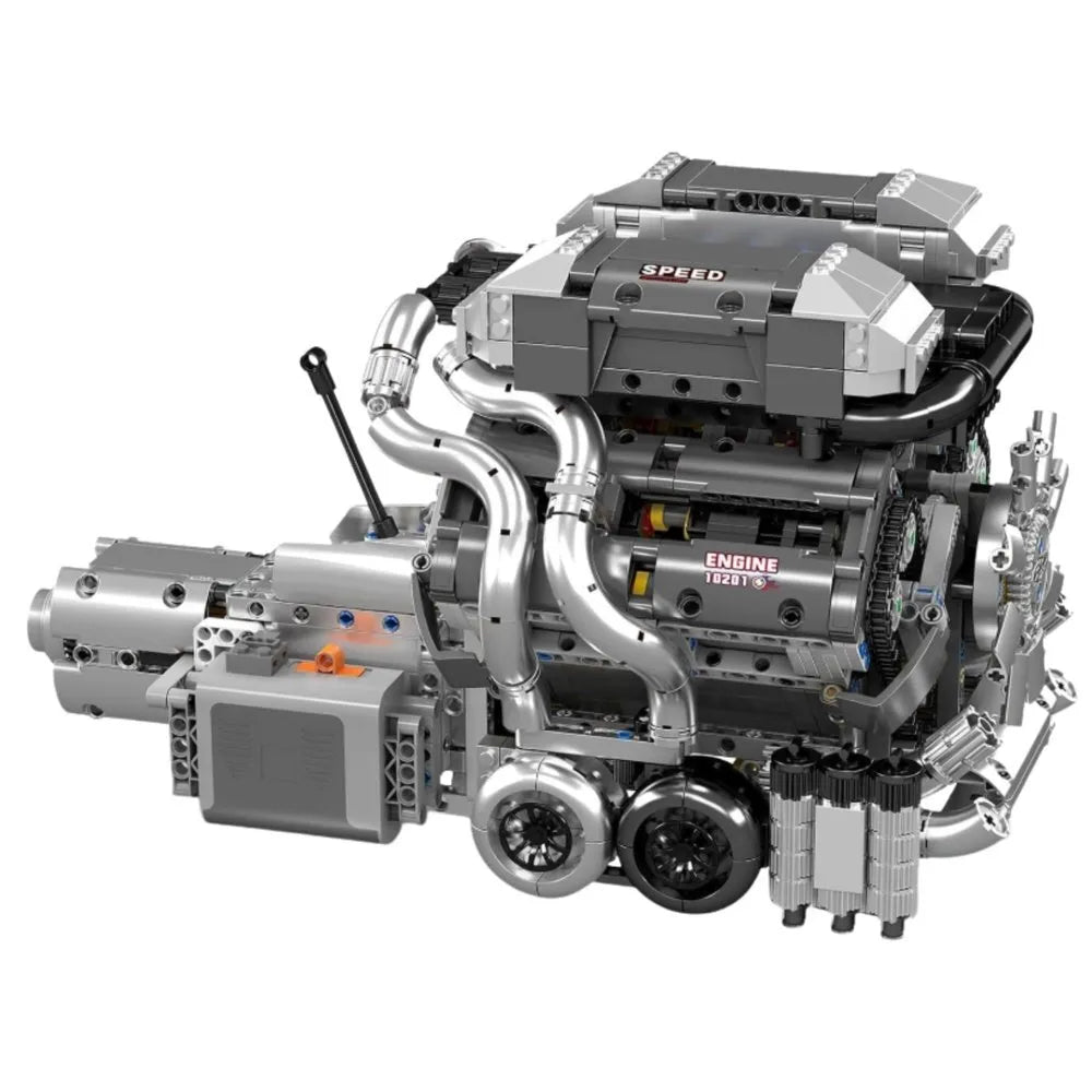 V8 Engine techninių kaladėlių variklis su pavarų dėže, 2024 detalės