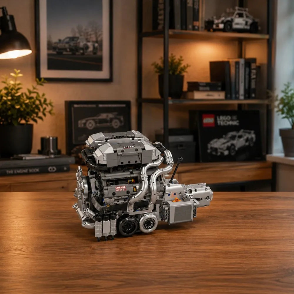 V8 Engine techninių kaladėlių variklis su pavarų dėže, 2024 detalės