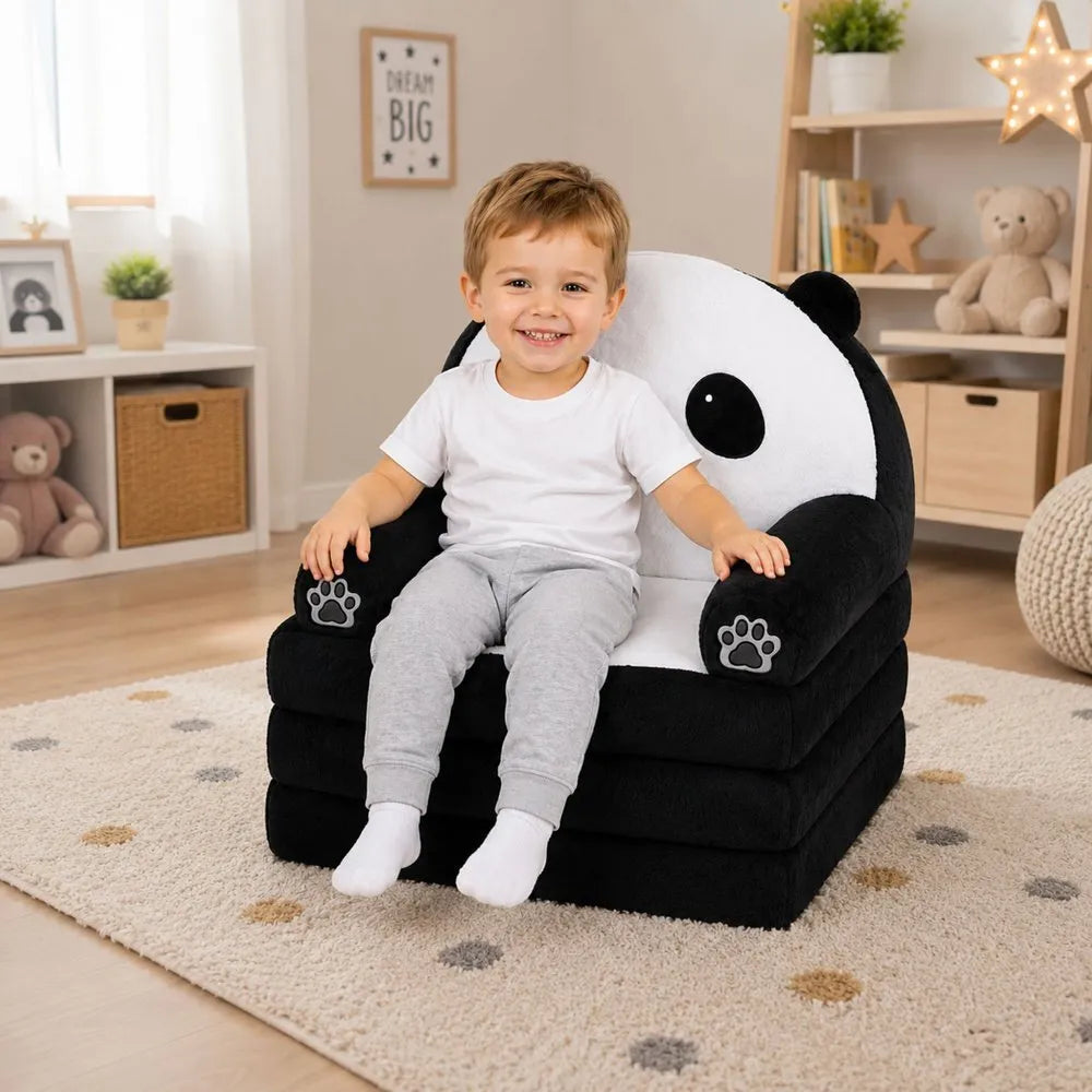 Vaikiškas 2‑in‑1 atsilenkiantis krėslas–gultas „Panda“
