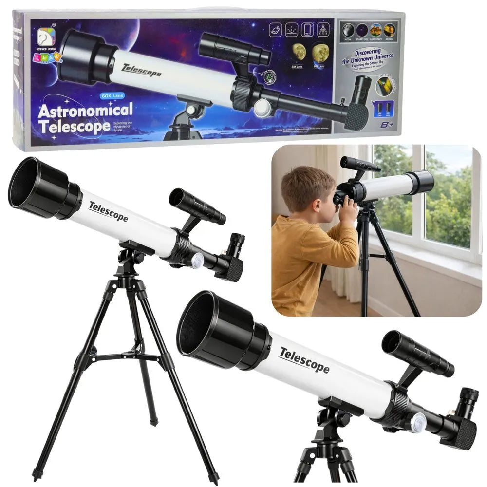Vaikiškas astronominis teleskopas su laikikliu