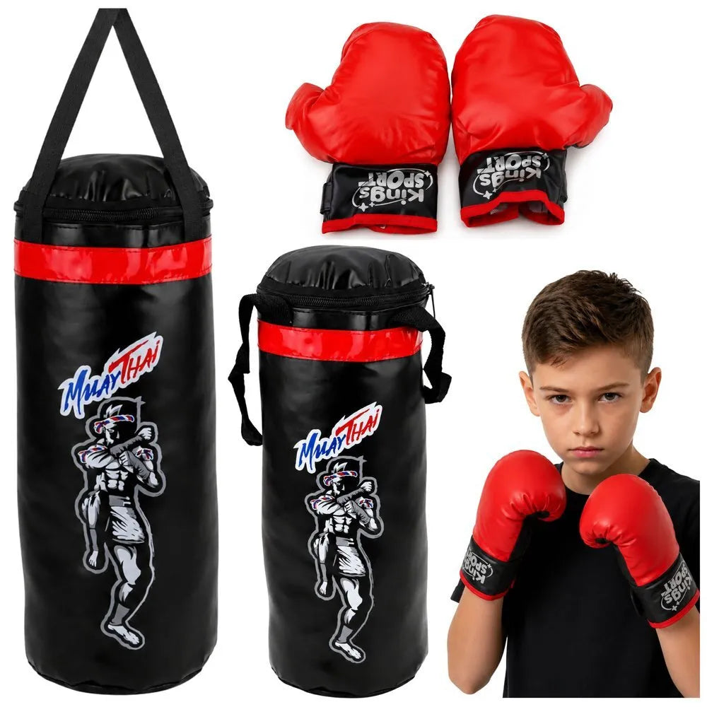 Vaikiškas bokso maišas su Muay Thai pirštinėmis – dydis L