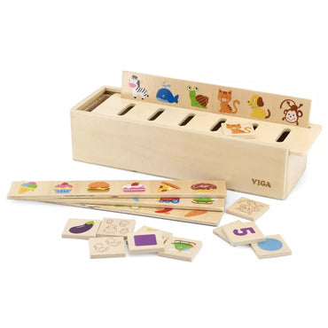 VIGA medinis edukacinis rūšiavimo žaidimas Gyvūnai Vaisiai Daržovės Montessori