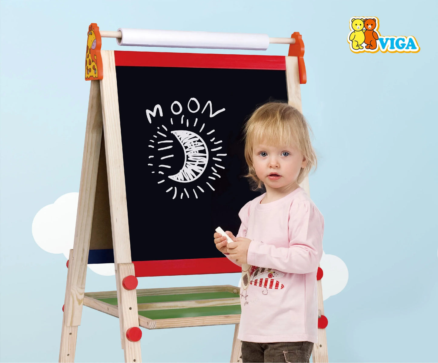 Viga dvipusė stovima piešimo lenta su popieriaus rulonu