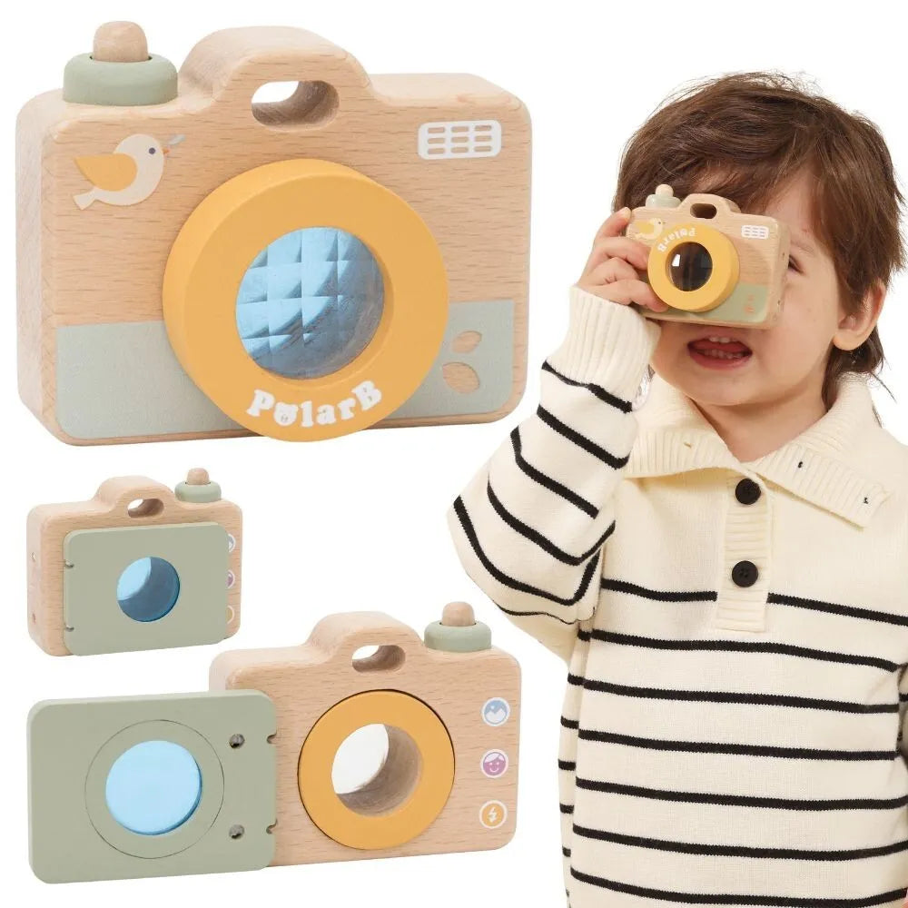 „VIGA“ mano pirmasis medinis fotoaparatas vaikams su kaleidoskopu