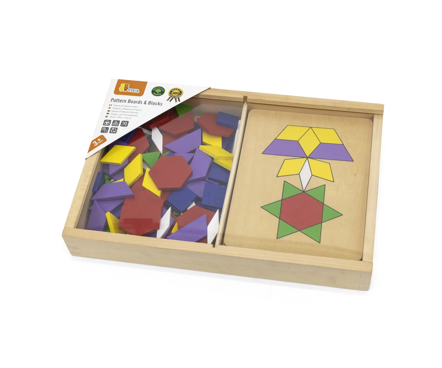Viga medinė geometrinė mozaika – 148 elementų Montessori rinkinys