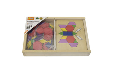 Viga medinė geometrinė mozaika – 148 elementų Montessori rinkinys