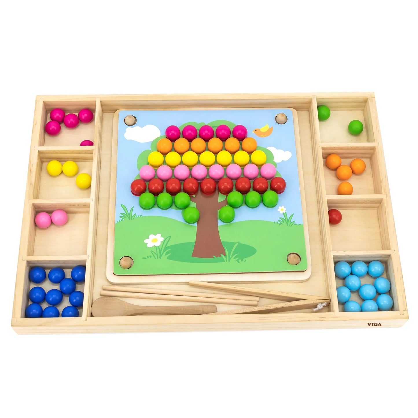 Viga medinė Montessori dėlionė „Gaudyk ir dėliok kamuoliukus“