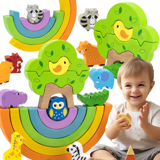 VIGA medinė vaivorykštės dėlionė – kūrybinės Montessori kaladėlės