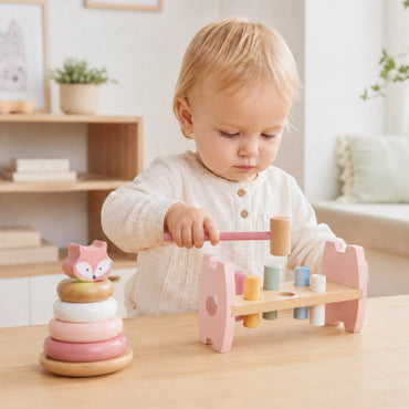 VIGA PolarB medinė piramidė + kaladėlių kalimo žaidimas 2in1