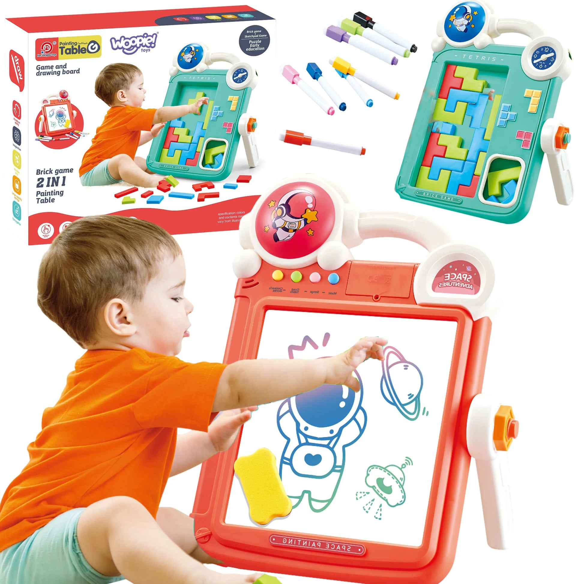 Woopie 2in1 dvipusė piešimo lenta ir Tetris dėlionė