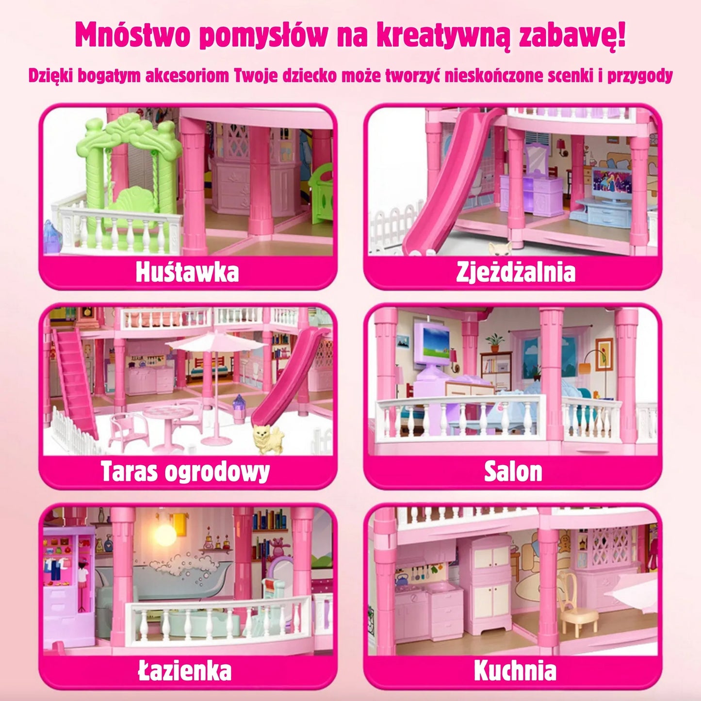 Woopie 3 aukštų lėlių vila su 296 elementais ir naktiniu apšvietimu