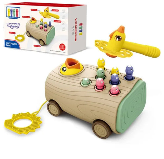 Woopie 3in1 žaislas: traukiamas vežimėlis + kalimo žaidimas + magnetinis vabaliukų gaudymas
