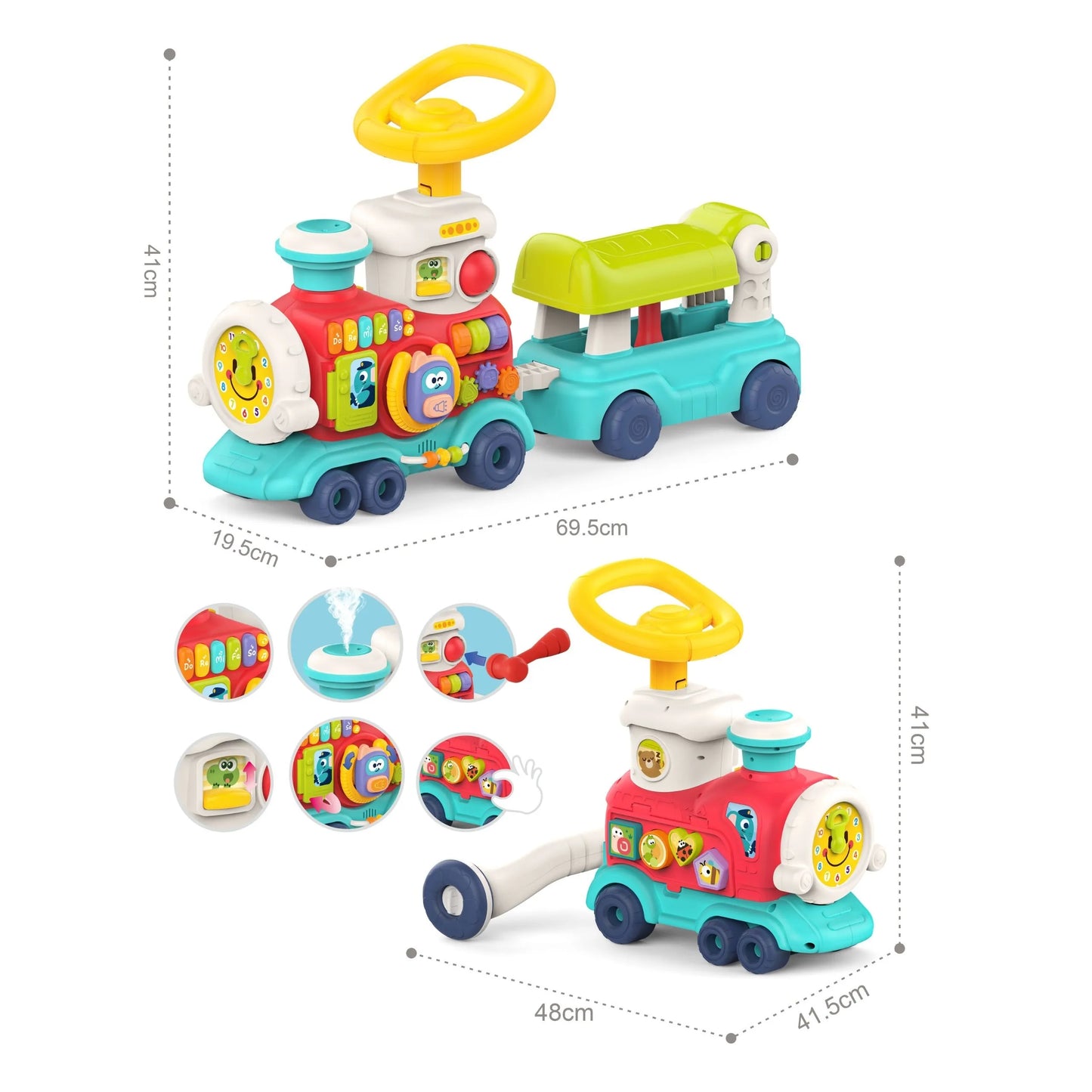 WOOPIE BABY 2-in-1 interaktyvi lokomotyvė – stumdukas ir paspiriama transporto priemonė