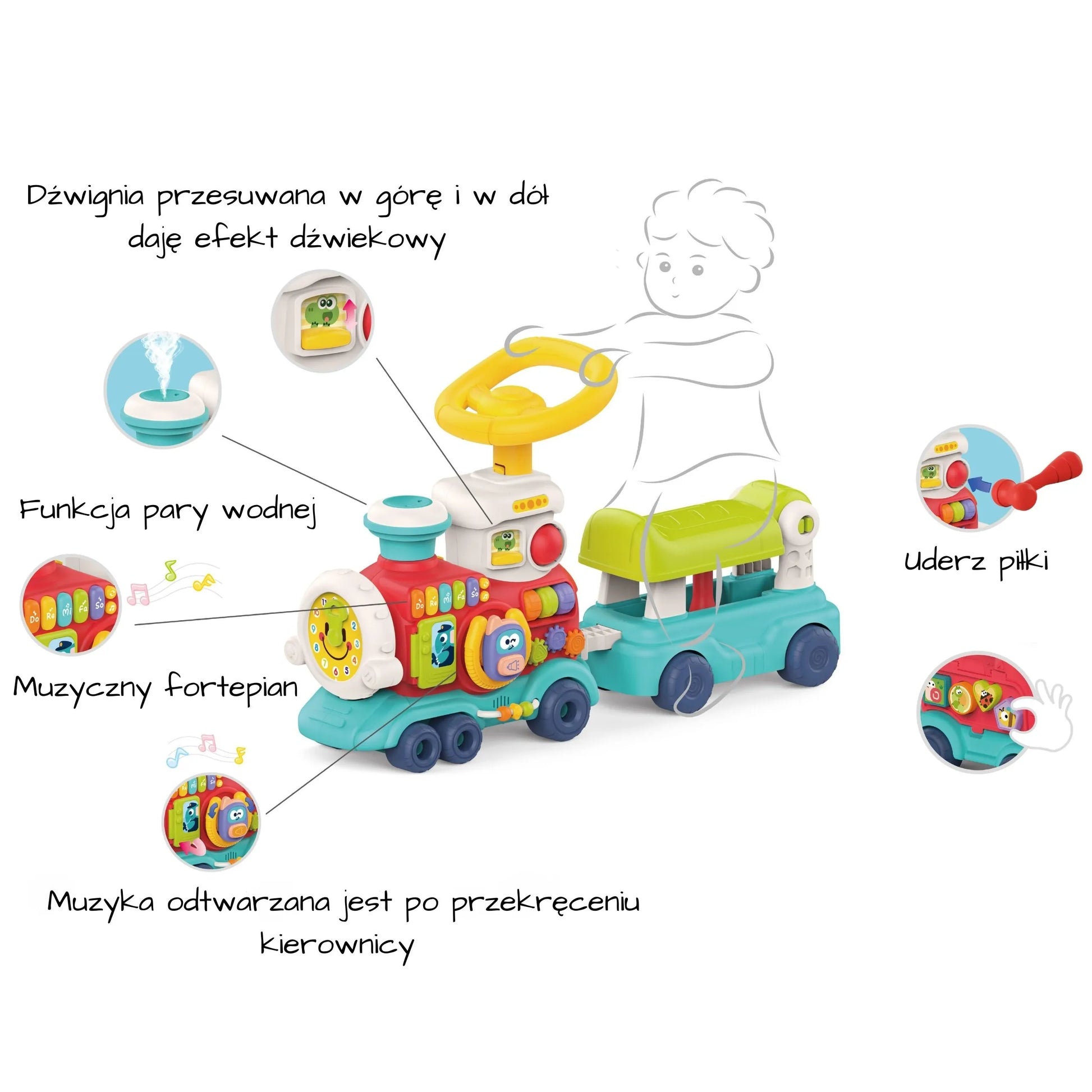 WOOPIE BABY 2-in-1 interaktyvi lokomotyvė – stumdukas ir paspiriama transporto priemonė